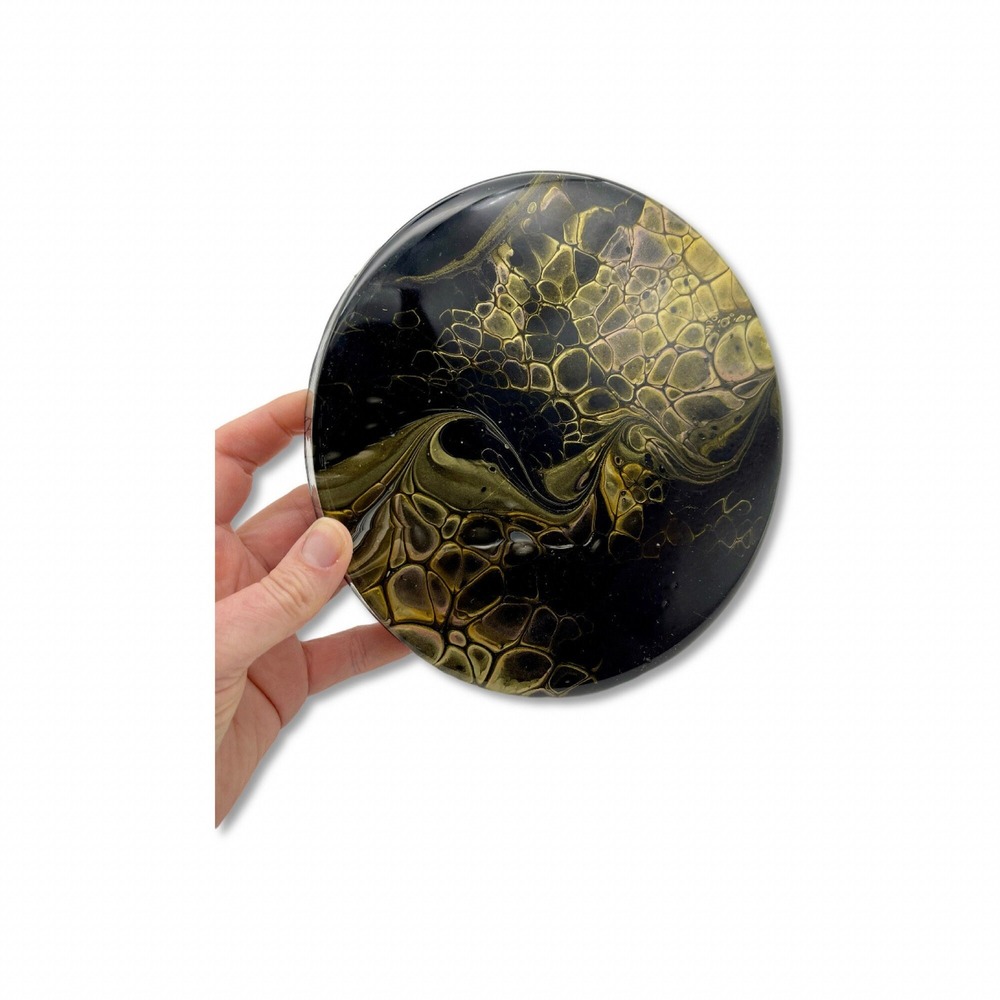 Acrylic Art "Swipe' Painting with Resin Coating 8 inch Round on MDF Board - Picture 2 of 4